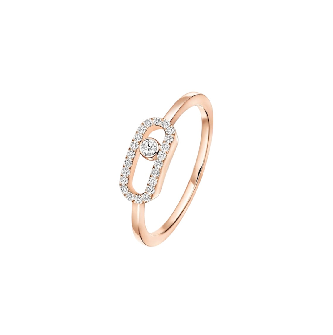 Une délicate bague d'amour en or rose, sertie de zircons étincelants.