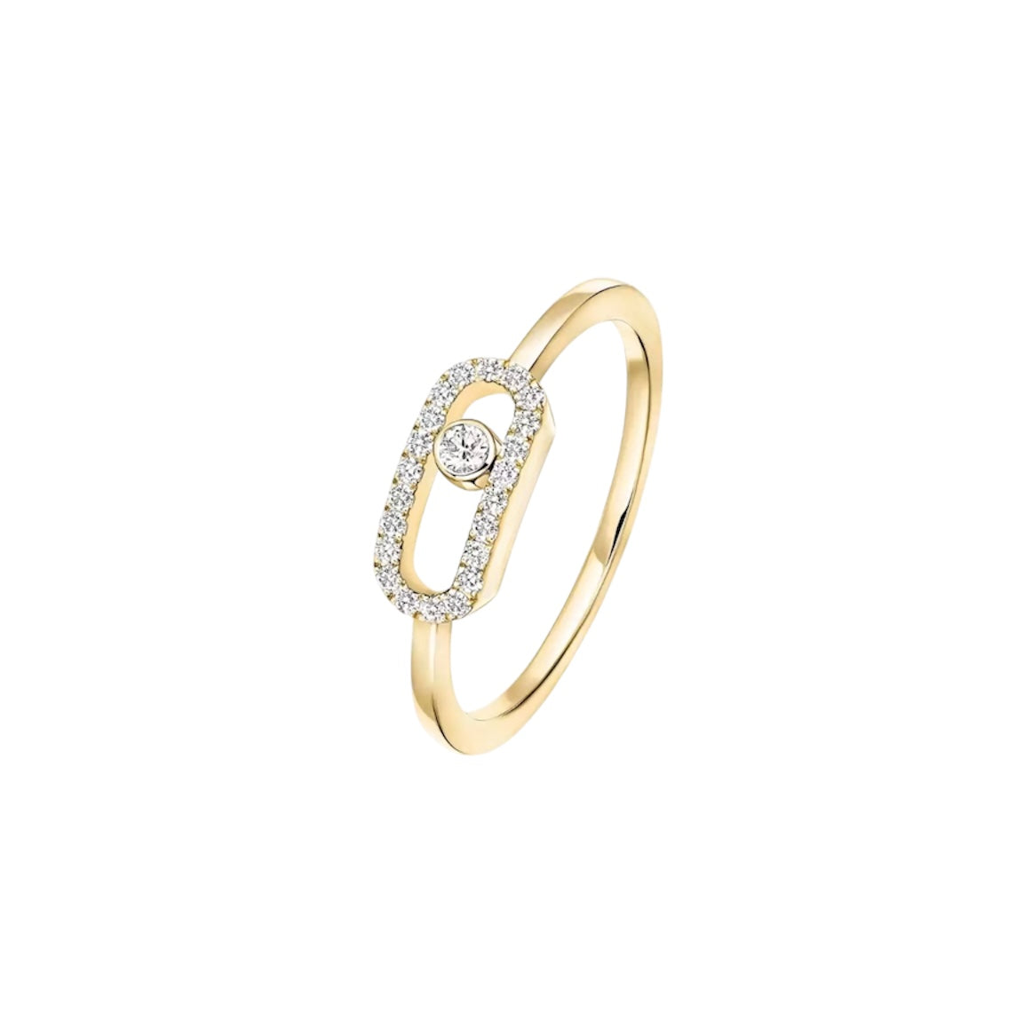 Une délicate bague d'amour en or jaune, sertie de zircons étincelants.
