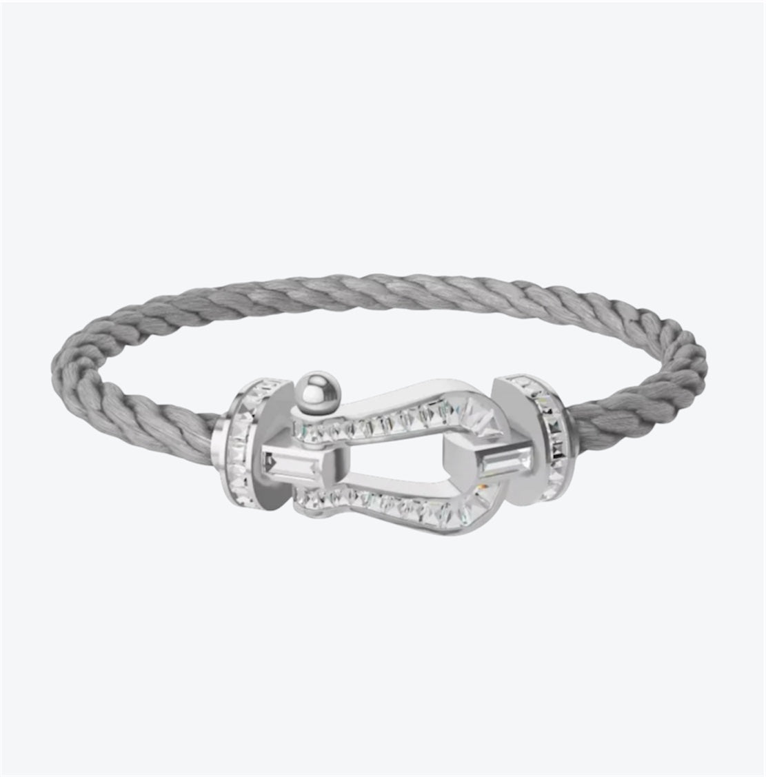 Luxurious bracelet with a silver metal strap and a silver buckle studded with sparkling crystals