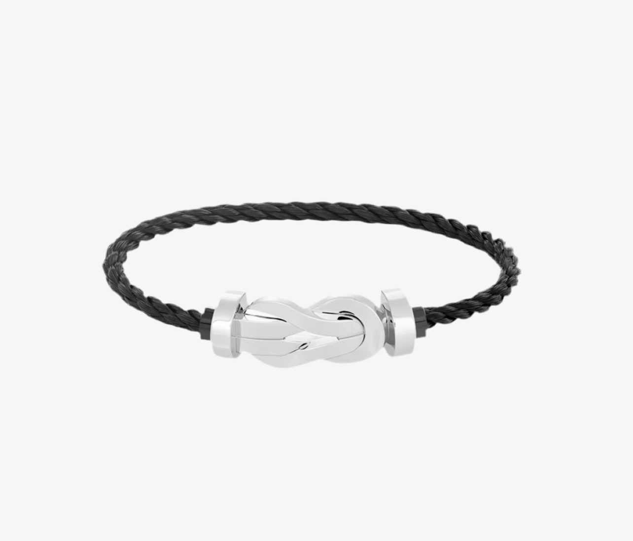 צמיד יוקרתי עם רצועת חבל שחורה ואבזם אינסוף בגוון כסף