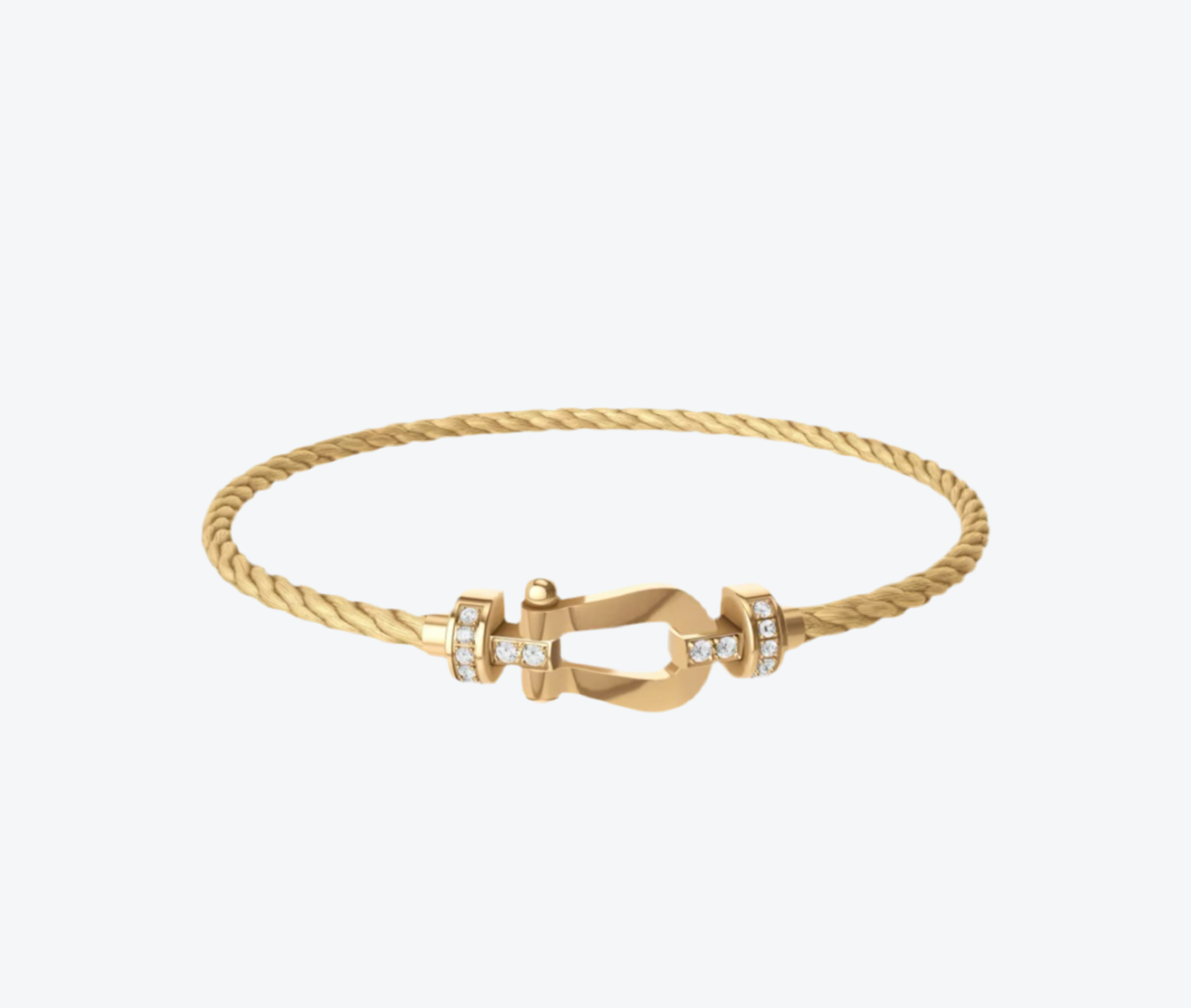 צמיד יוקרתי עם רצועת מתכת (דק) בצבע זהב ואבזם צבע זהב משובץ חצי זירקונים נוצצים