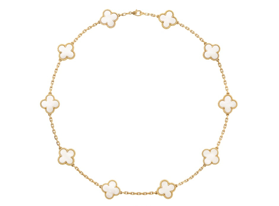 Collier trèfle blanc plaqué or jaune 18 carats