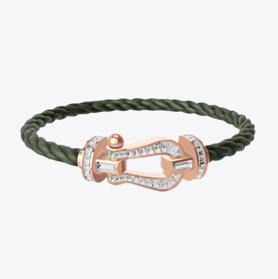 Luxurious bracelet with a khaki rope strap and a rose gold buckle set with dazzling crystals — JEWELLUXE™