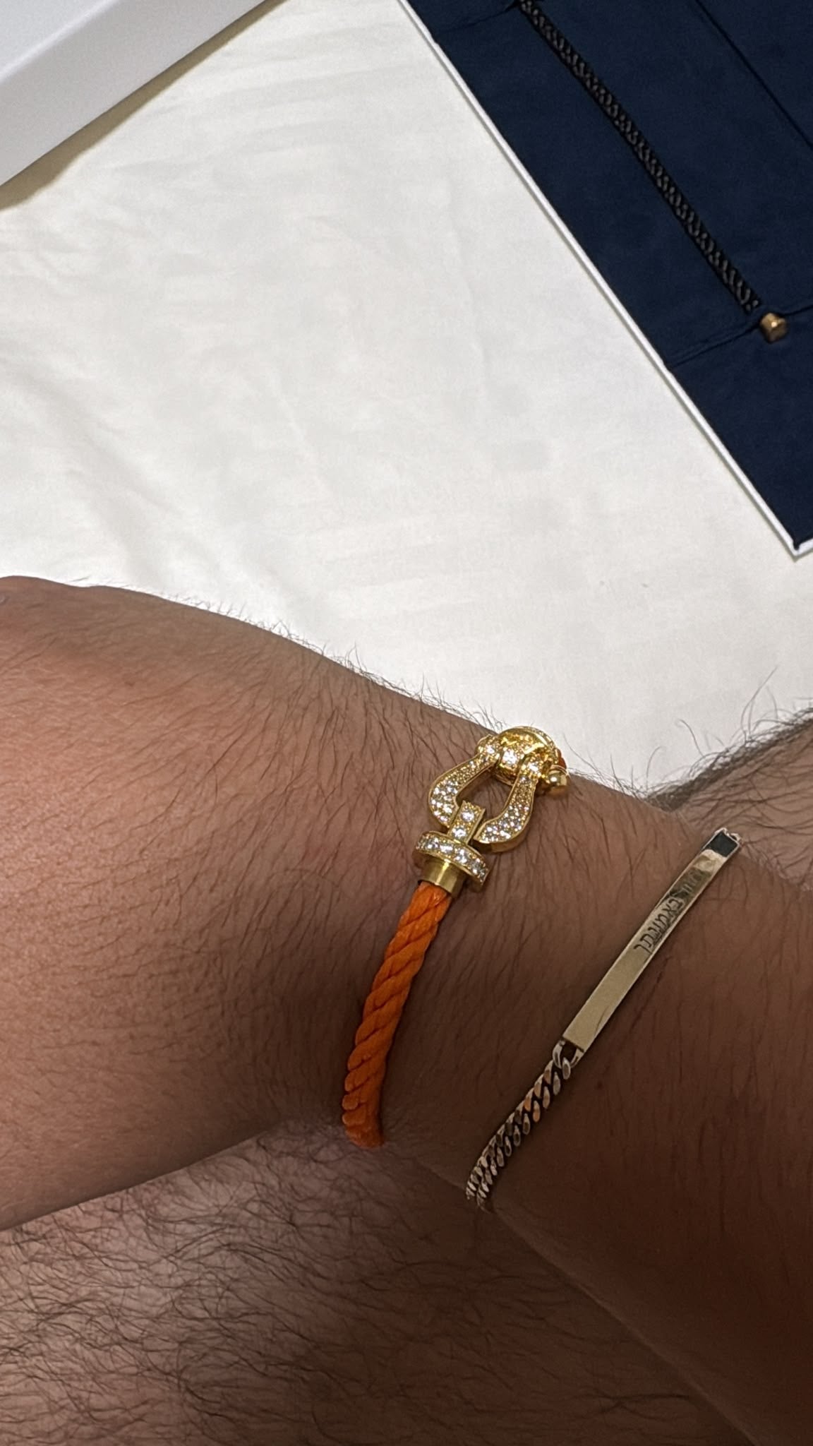 Luxury bracelet with an orange rope strap and a gold-tone buckle encrusted with sparkling zircons — JEWELLUXE™