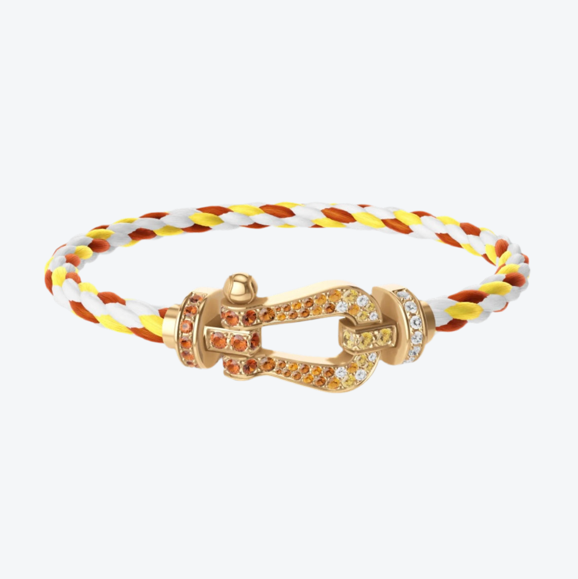 צמיד יוקרתי עם רצועת חבל צבעונית ואבזם בגוון זהב משובץ זירקונים נוצצים