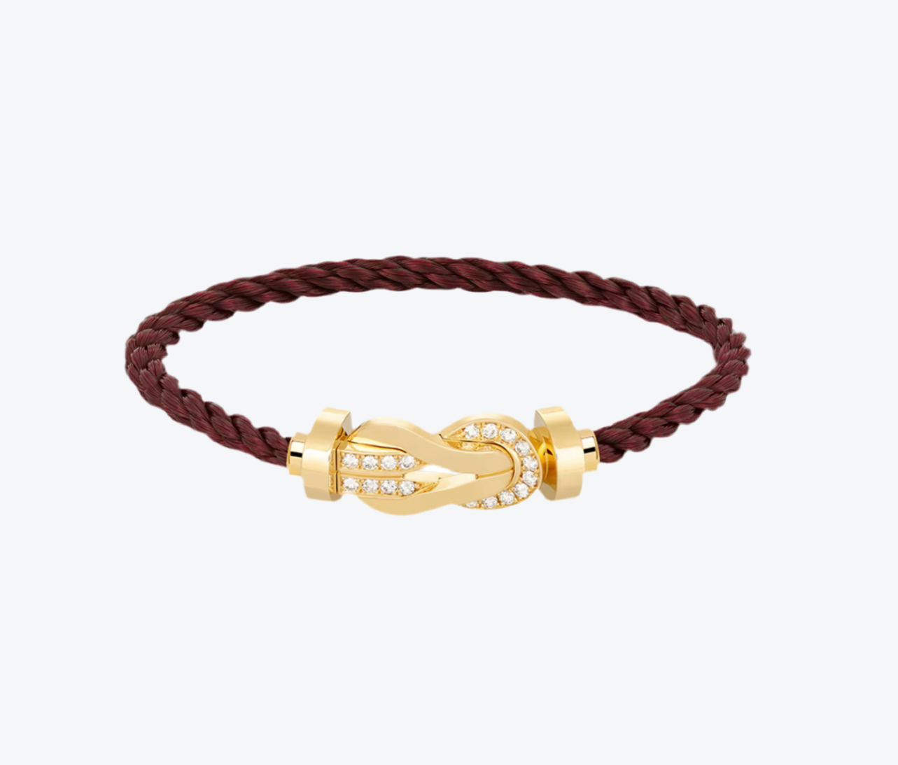 צמיד יוקרתי עם רצועת חבל בורדו עם אבזם אינסוף בגוון זהב משובץ חצי זירקונים