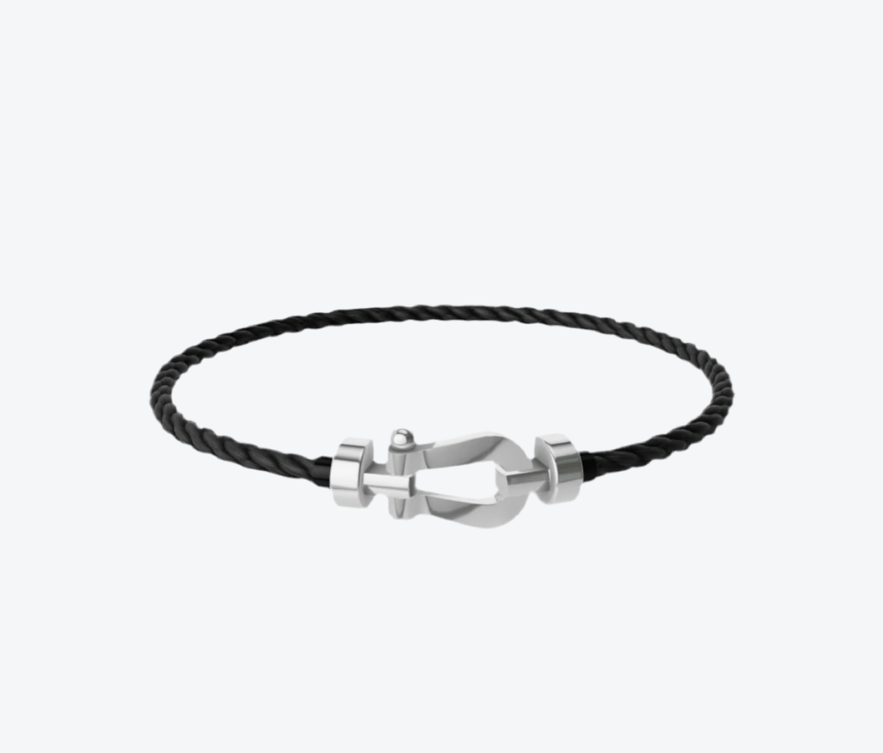 צמיד יוקרתי עם רצועת חבל (דק) צבע שחור ואבזם כסוף