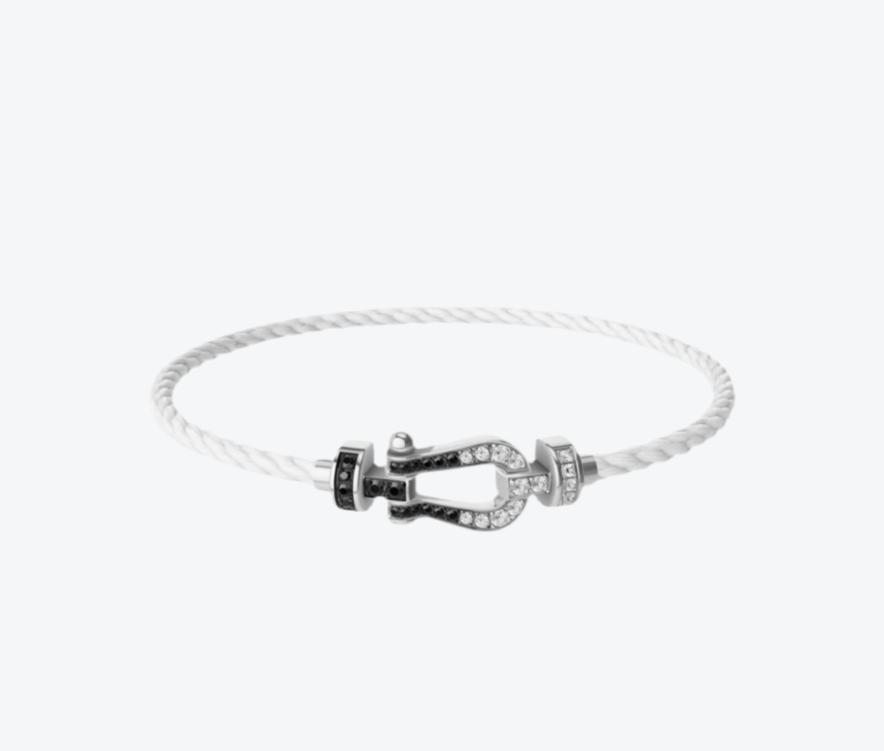 צמיד יוקרתי אלגנטי עם רצועת חבל (דקה) צבע לבן ואבזם כסוף משובץ זירקונים