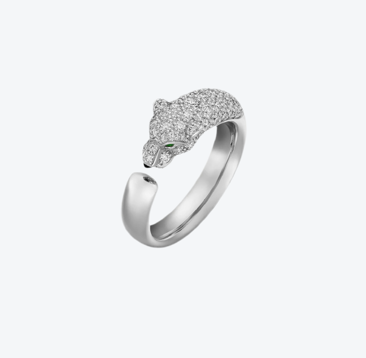 טבעת אלגנטית פנתר בגוון כסף משובצת זירקונים נוצצים