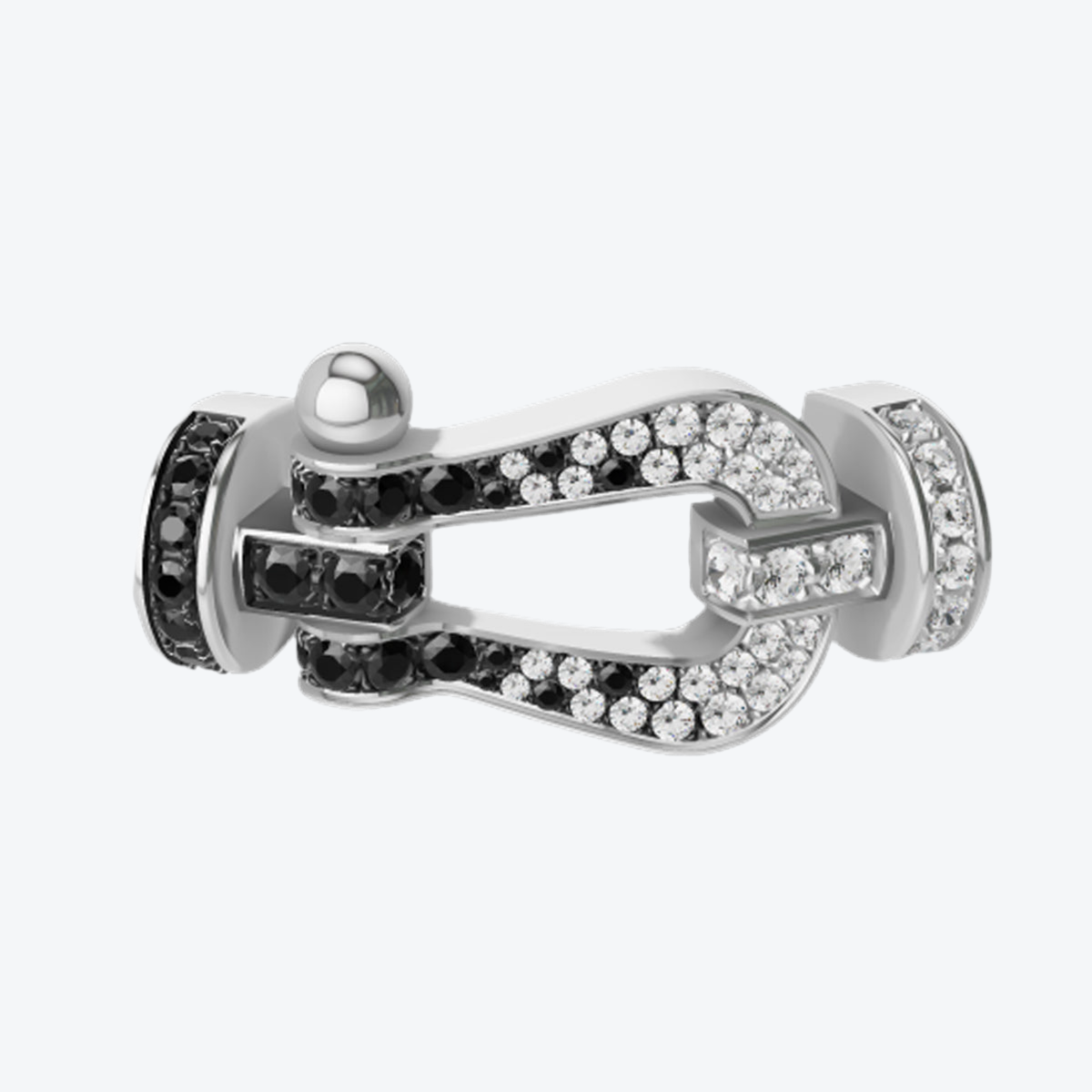 אבזם יוקרתי בגוון כסף – משובץ זרקונים שחורים ולבנים