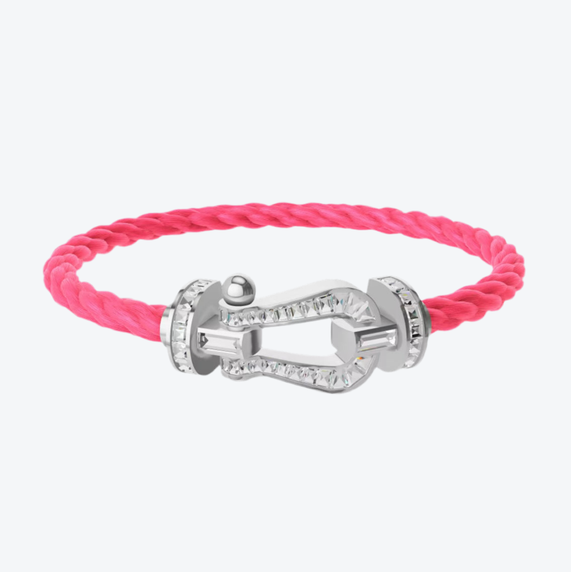 Bracelet de luxe avec un cordon rose et un fermoir argenté orné de cristaux scintillants — JEWELLUXE™