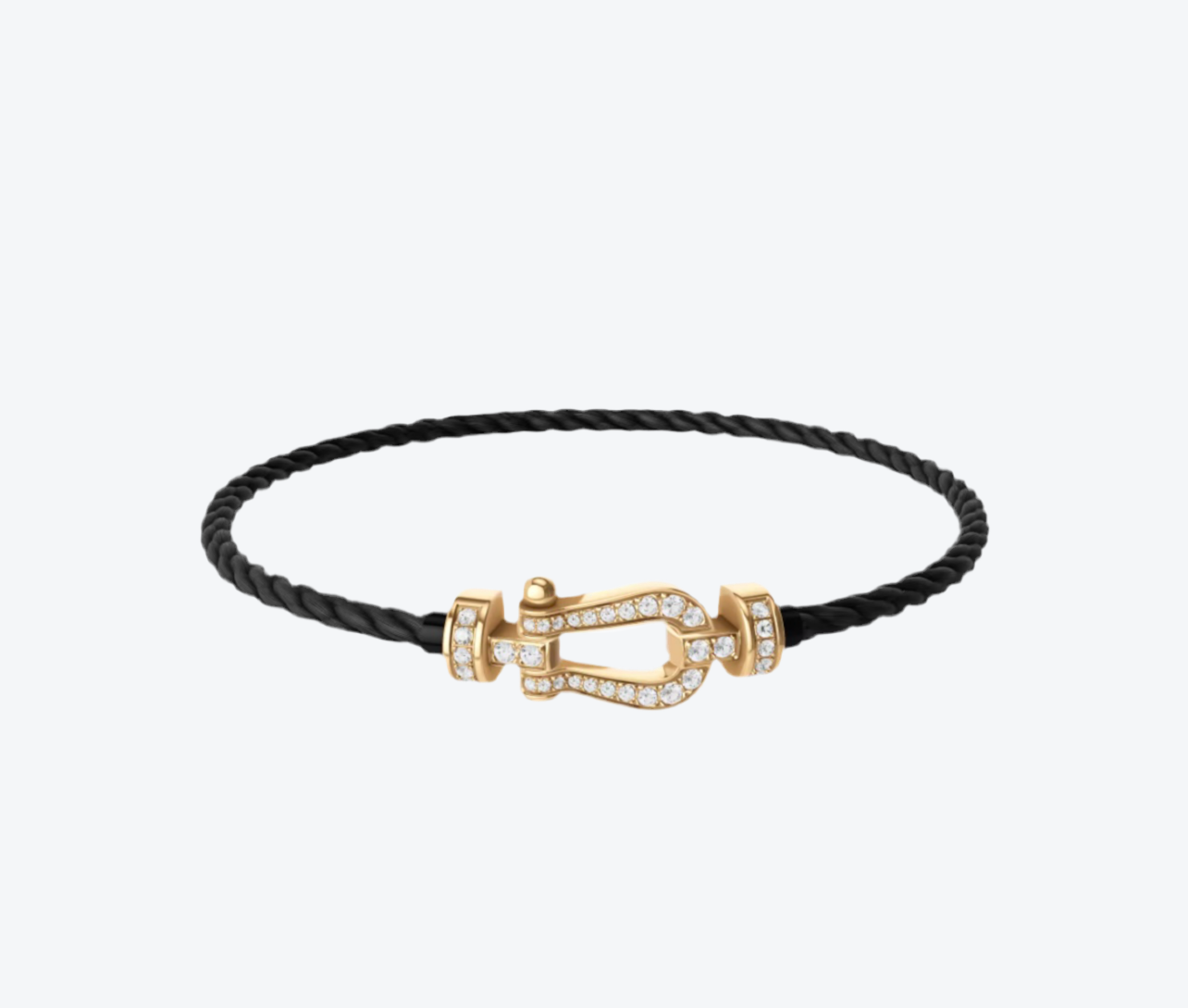 צמיד יוקרתי עם רצועת חבל (דק) צבע שחור עם אבזם צבע זהב משובץ זירקונים