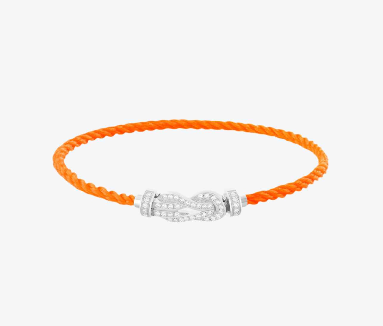 צמיד יוקרתי עם רצועת חבל כתומה ואבזם אינסוף בגוון כסף משובץ זירקונים נוצצים