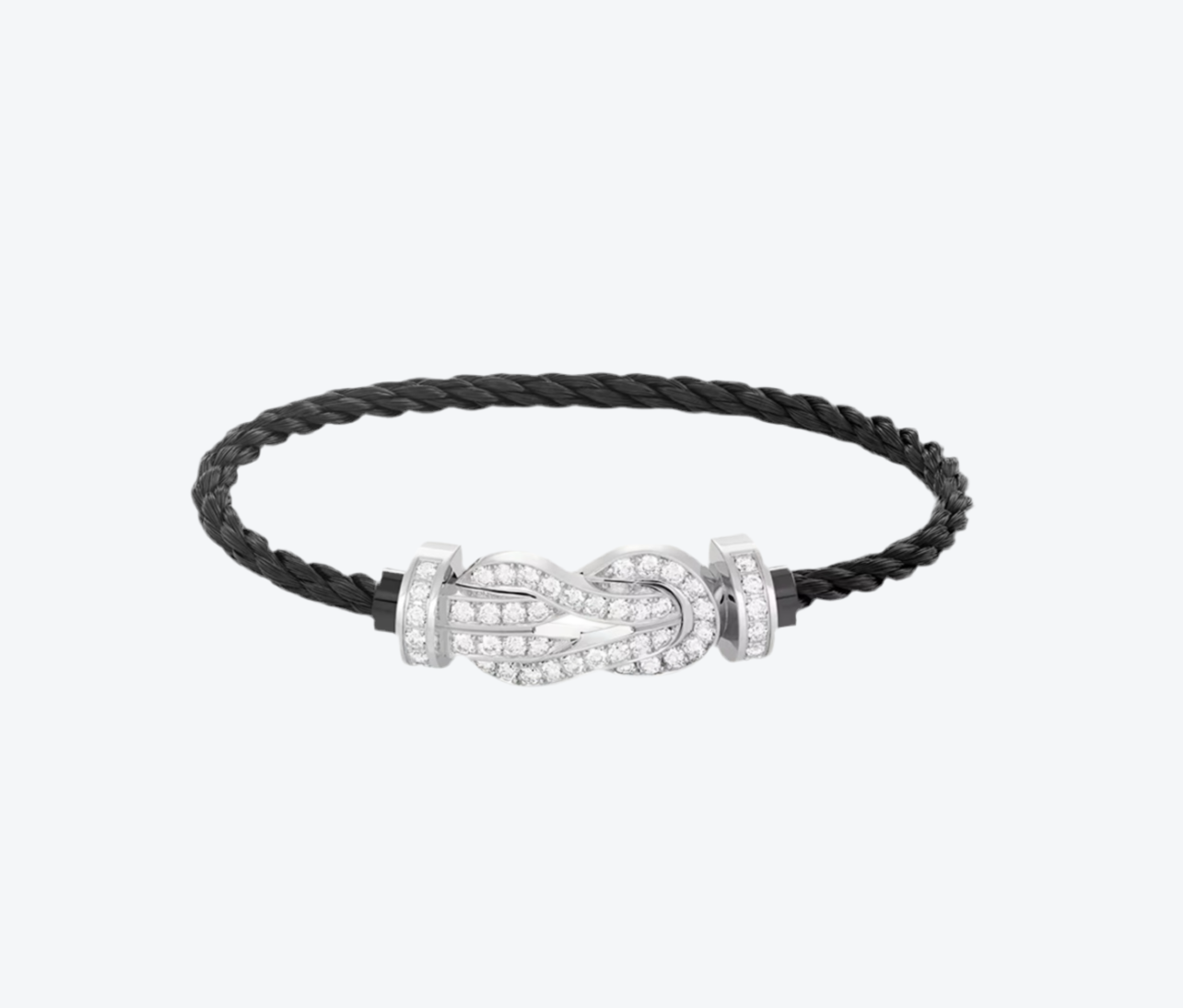 צמיד יוקרתי עם רצועת חבל שחורה ואבזם אינסוף בגוון כסף משובץ זירקונים נוצצים