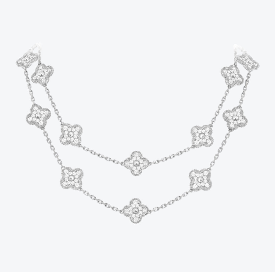 שרשרת 20 תלתנים בגוון כסף עם תליון תלתן משובץ זירקונים נוצצים