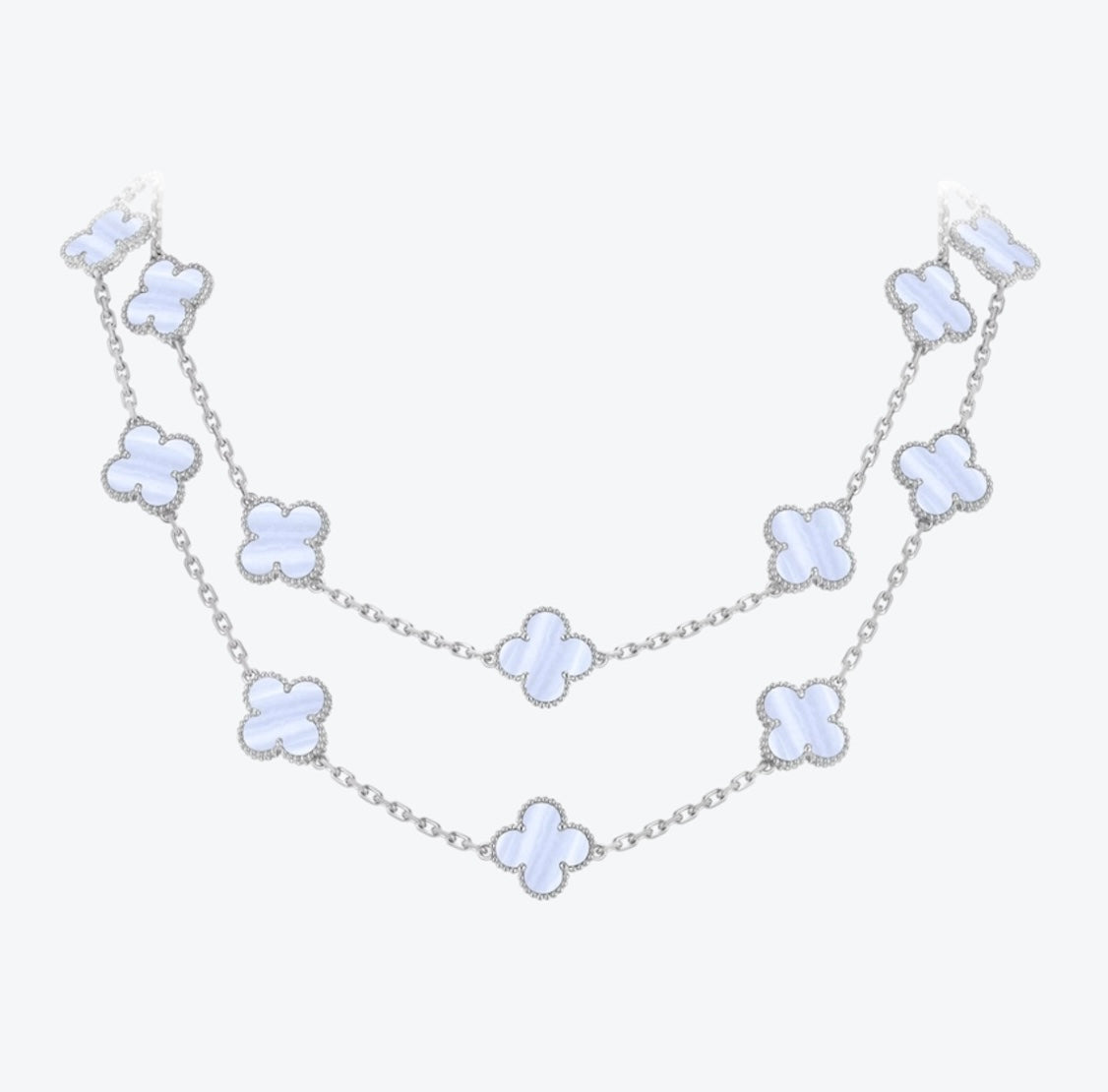 שרשרת 20 תלתנים צבע כסוף עם תליון תלתן תכלת