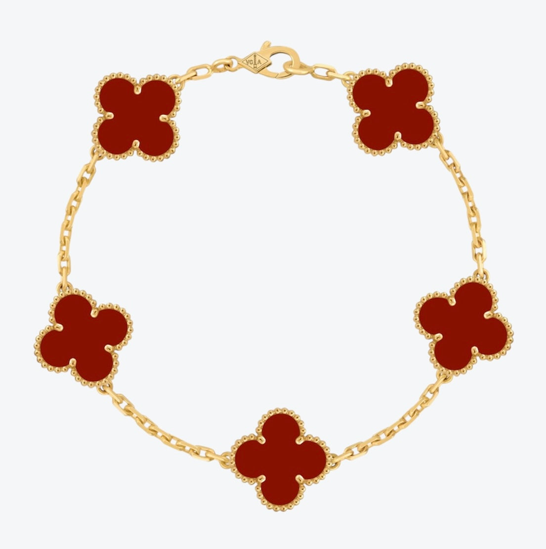 צמיד תלתן בגוון זהב עם 5 תלתנים בגוון אדום