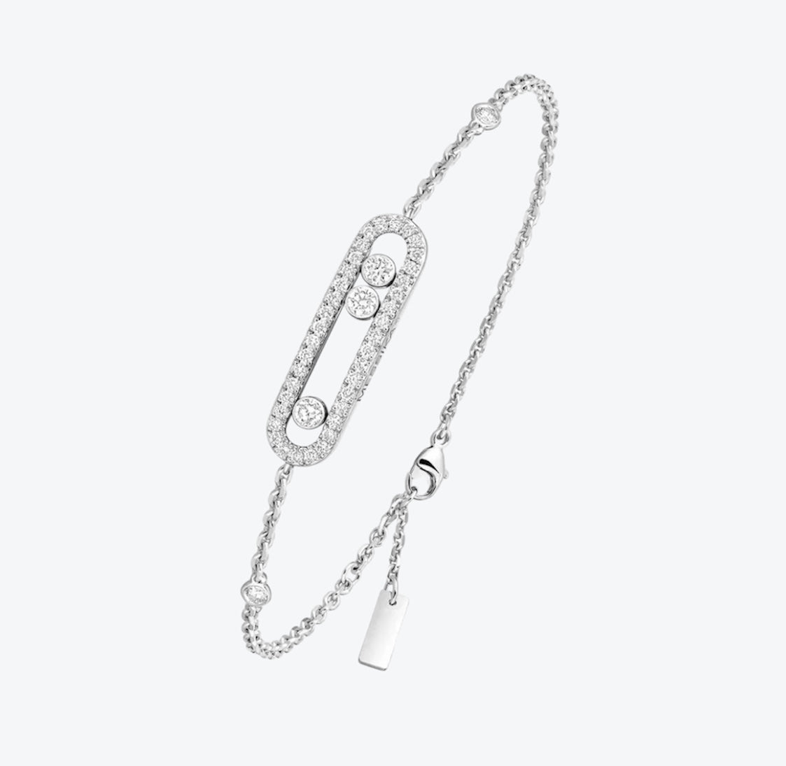 צמיד אהבה – גוון כסף עם אבזם, 3 זירקונים נעים ומשובץ מסביב