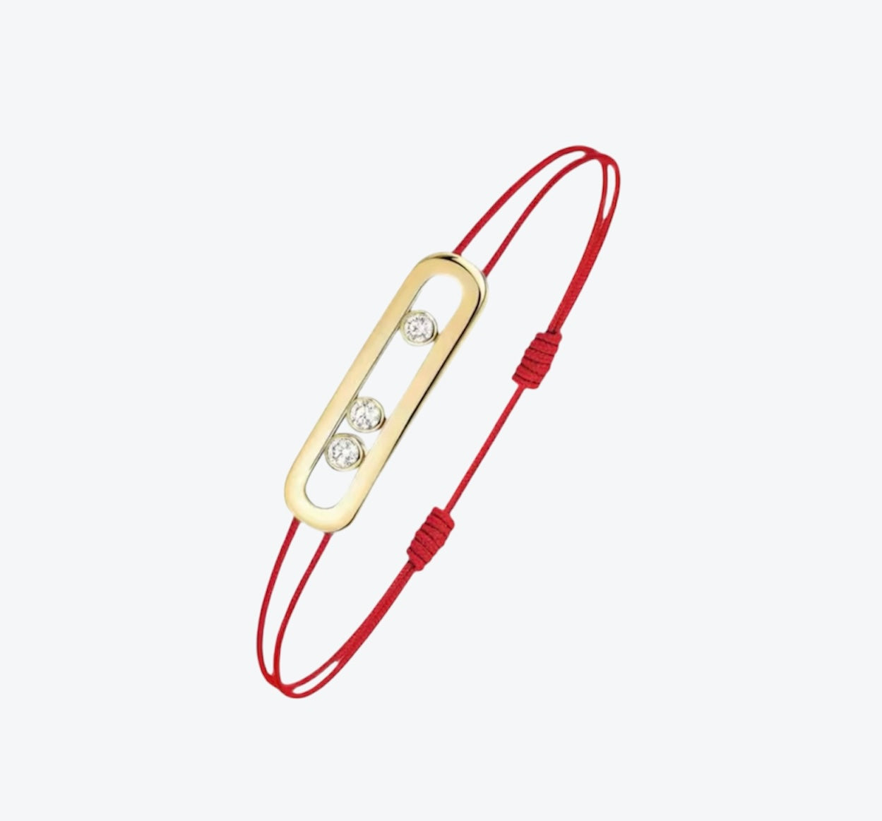 צמיד אהבה – חוט בגוון אדום עם אבזם בגוון זהב, 3 זירקונים נעים