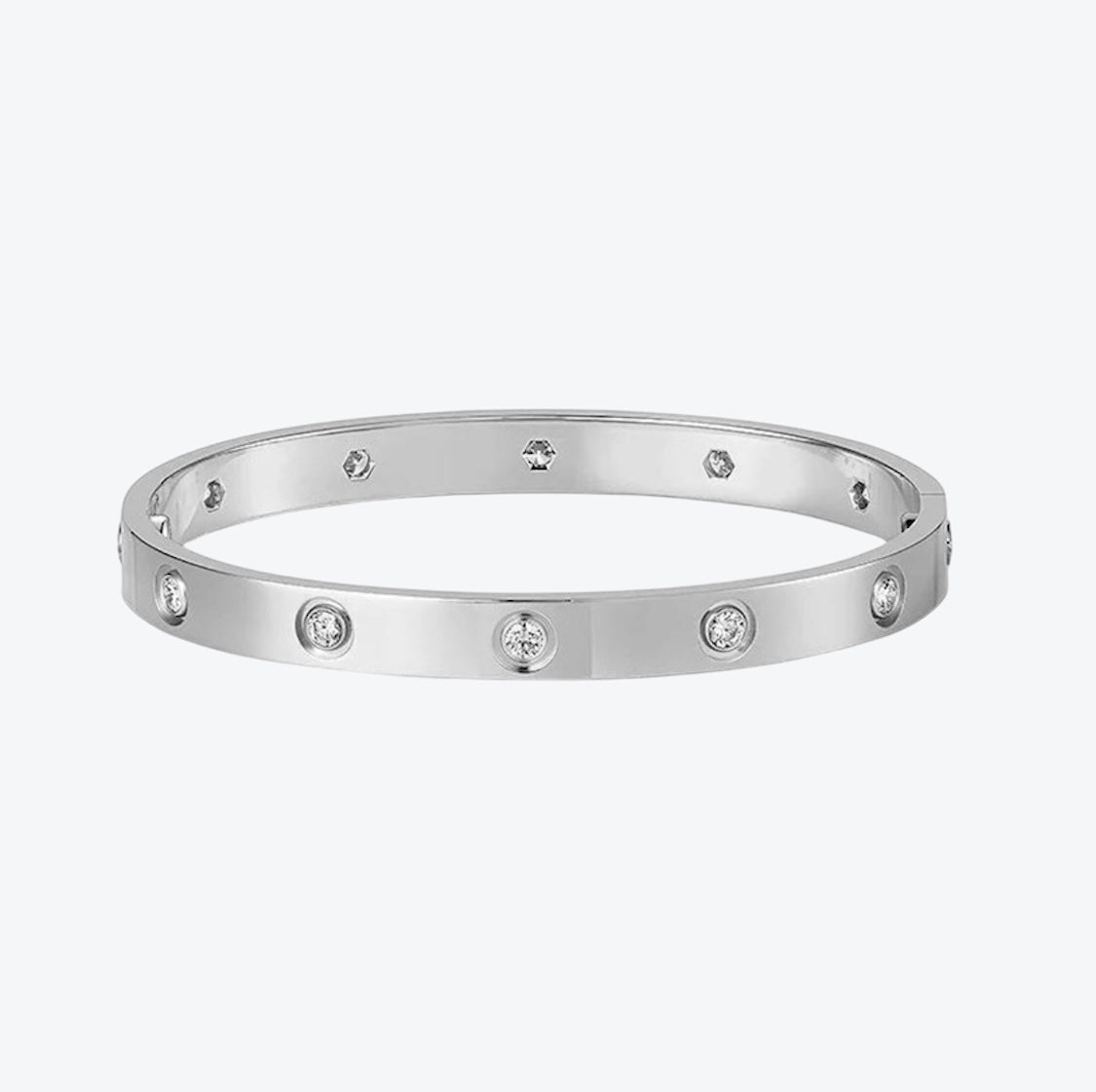 צמיד אלגנטי בגוון כסף משובץ 10 זירקונים נוצצים