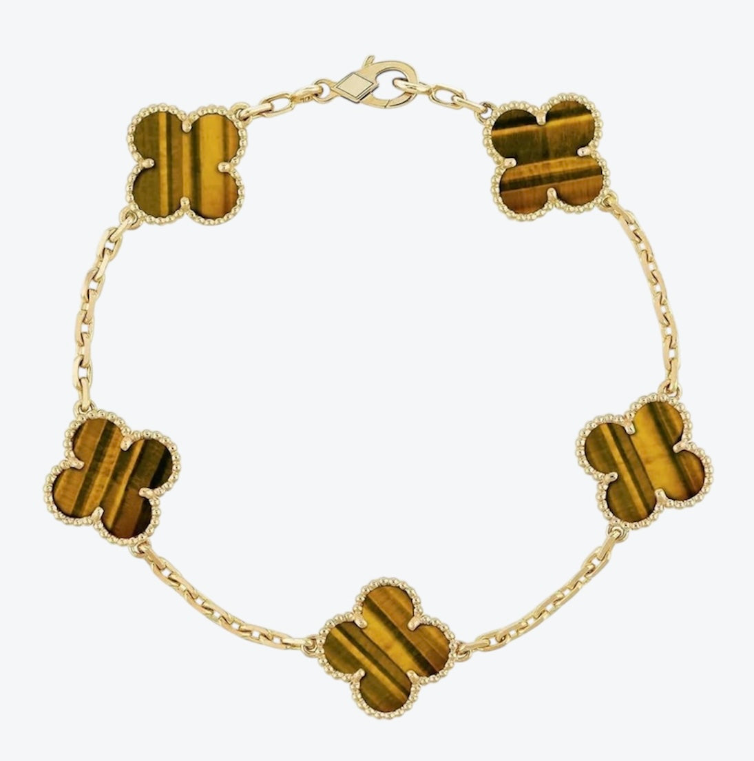 צמיד תלתן בגוון זהב עם 5 תלתנים בגוון חום