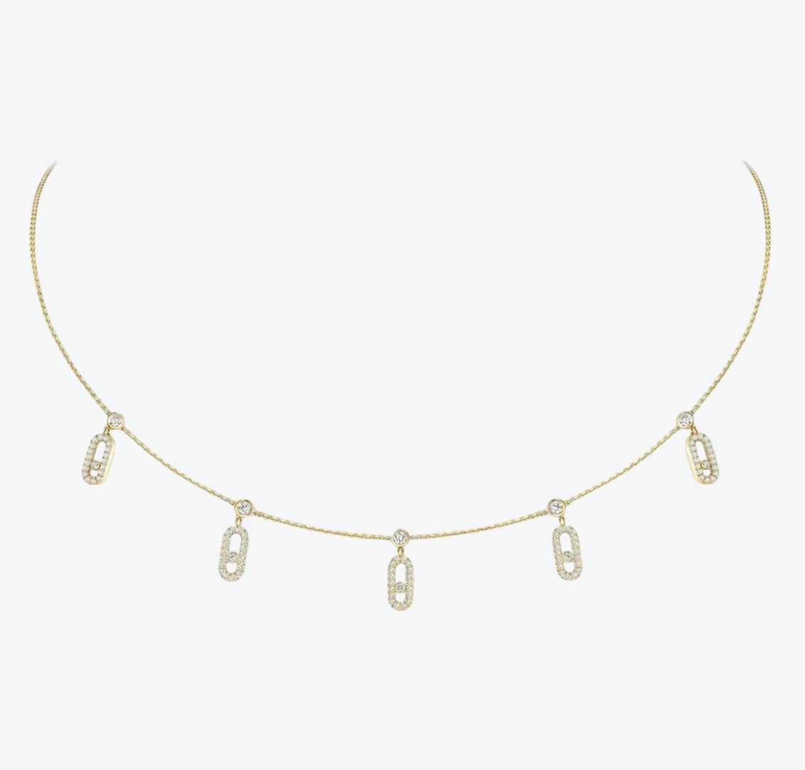 שרשרת אהבה – בגוון זהב עם 5 אבזמים, כל אבזם משובץ זירקון נעים ושיבוץ מסביב