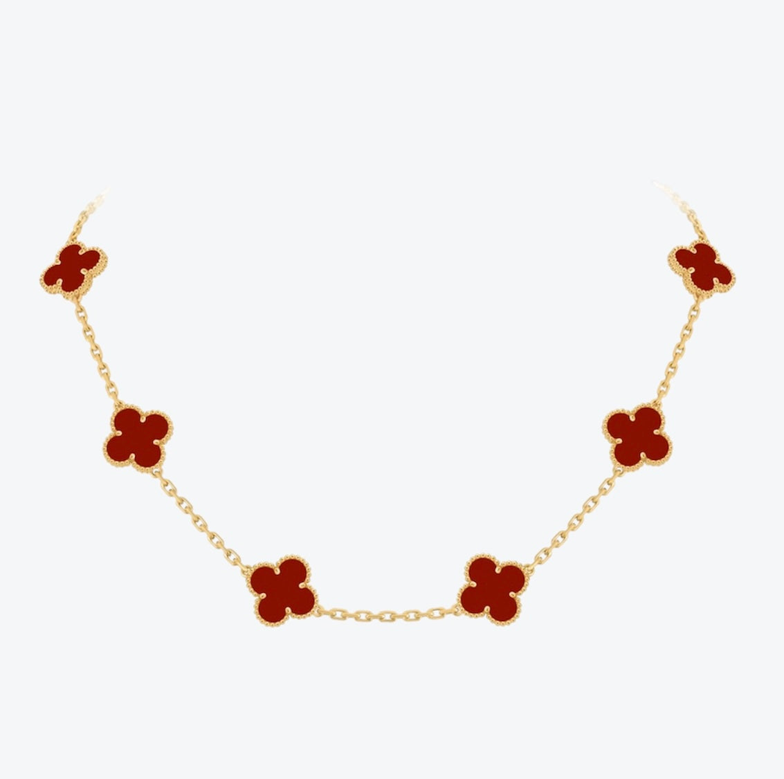 שרשרת 10 תלתנים בגוון זהב עם תליון תלתן בגוון אדום