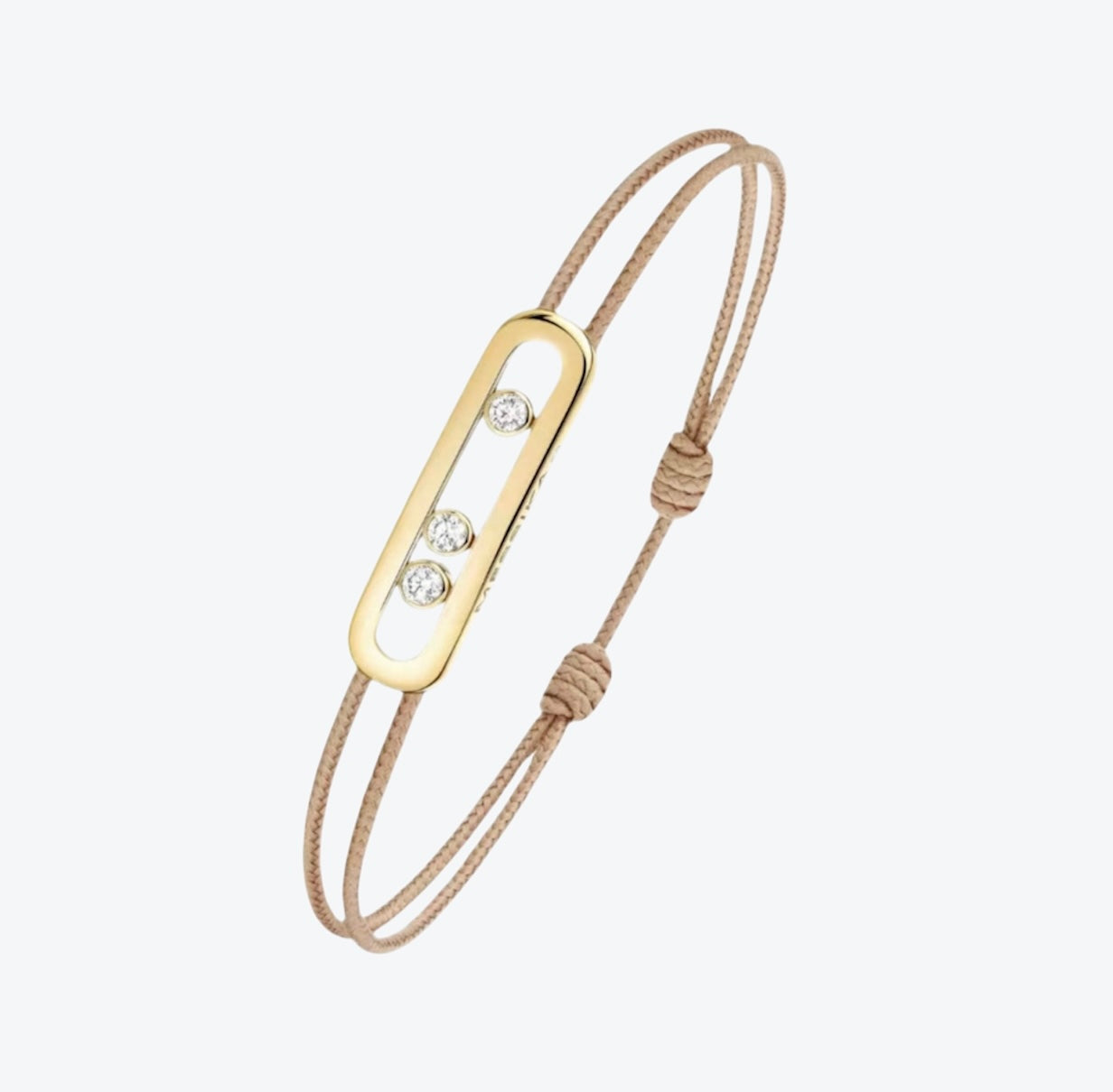 צמיד אהבה – חוט בגוון זהב עם אבזם בגוון זהב, 3 זירקונים נעים ומשובצים מסביב