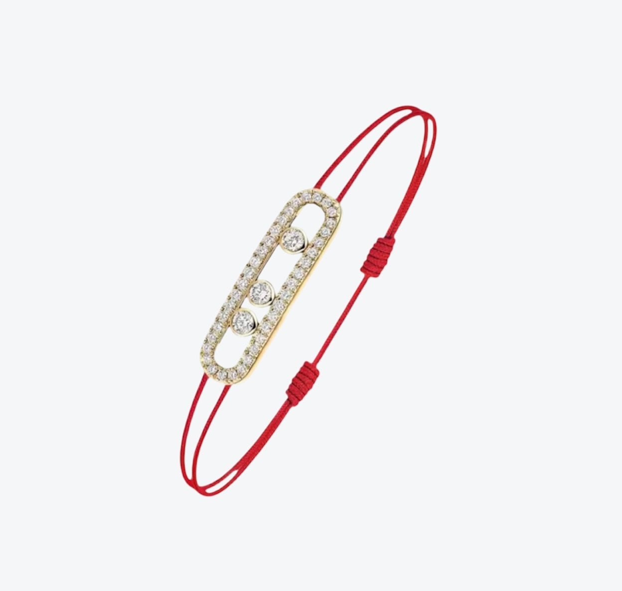 צמיד אהבה – חוט בגוון אדום עם אבזם בגוון זהב, 3 זירקונים נעים ומשובץ זירקונים מסביב