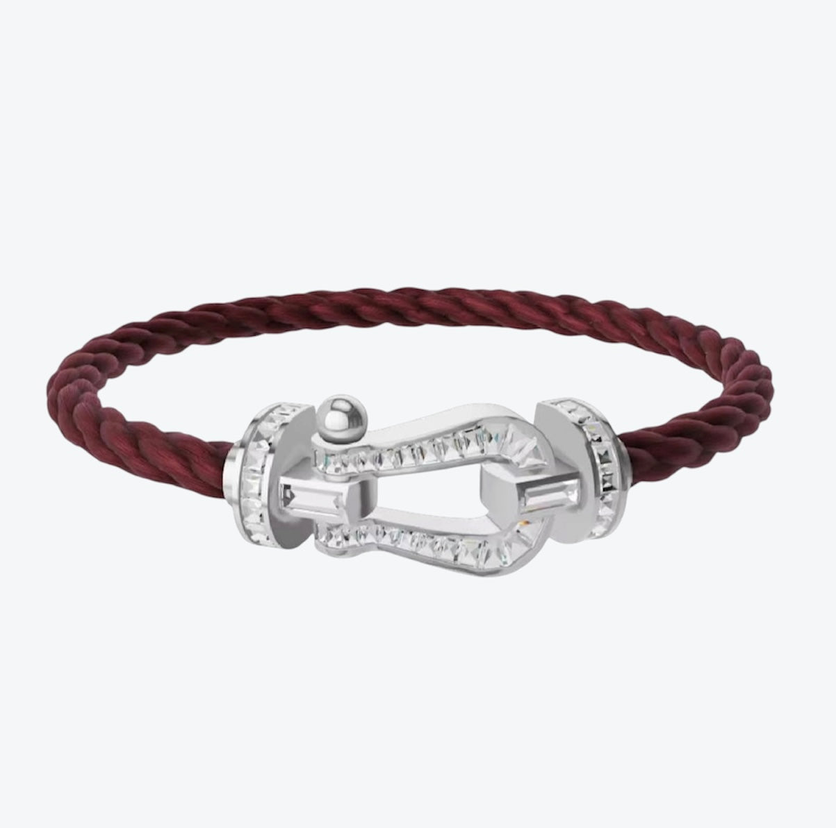 Bracelet de luxe avec un cordon bordeaux et un fermoir argenté orné de cristaux scintillants — JEWELLUXE™