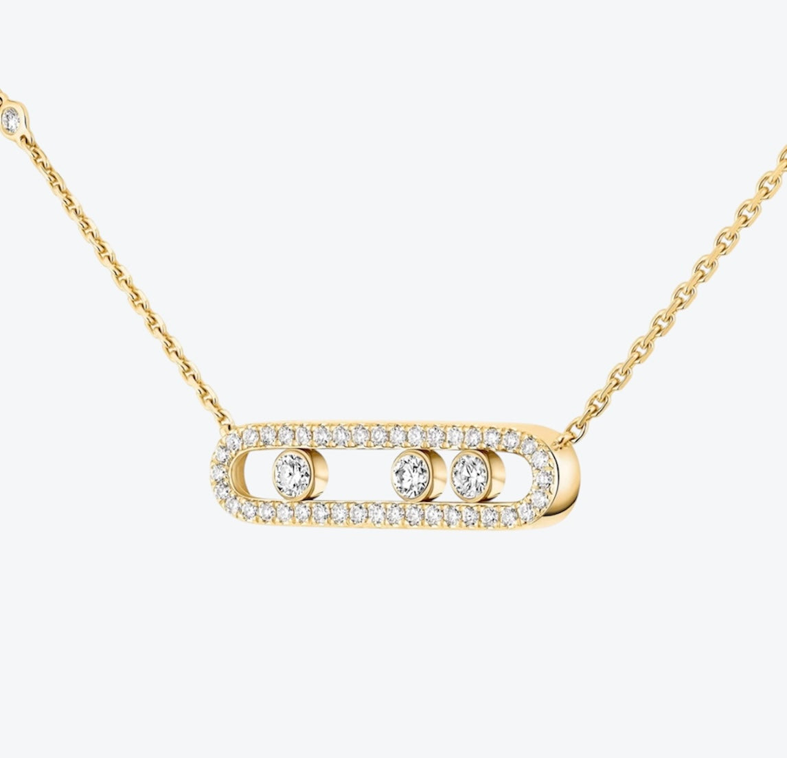 שרשרת אהבה – גוון זהב עם אבזם, 3 זירקונים נעים ומשובץ מסביב