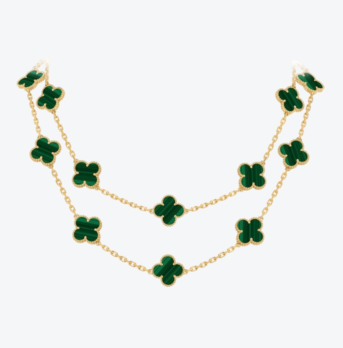 שרשרת 20 תלתנים צבע זהב עם תליון תלתן ירוק