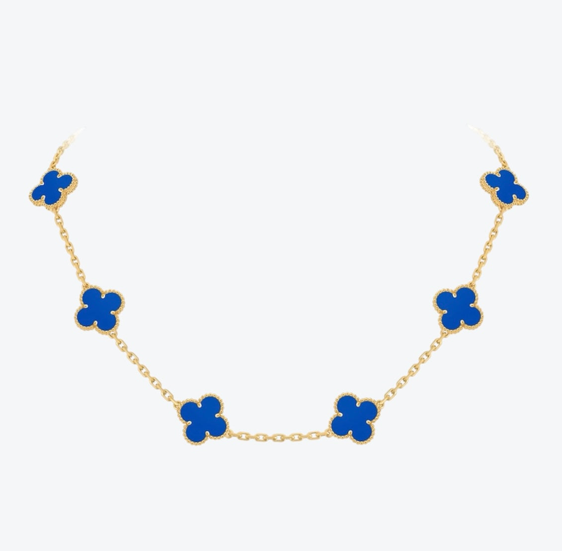 שרשרת 10 תלתנים בגוון זהב עם תליון תלתן בגוון כחול