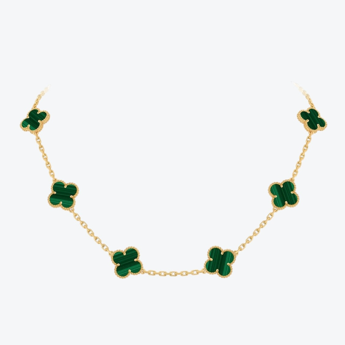 שרשרת 10 תלתנים בגוון זהב עם תליון תלתן בגוון ירוק