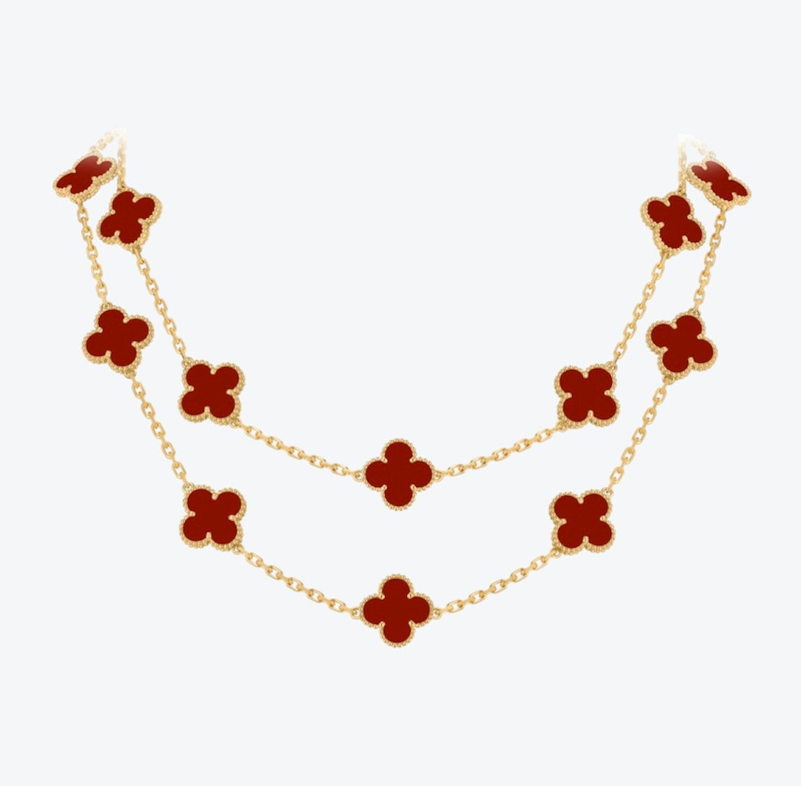 שרשרת 20 תלתנים צבע זהב עם תליון תלתן אדום