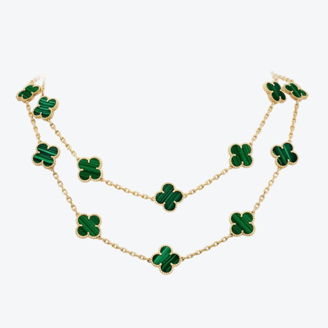 שרשרת 20 תלתנים צבע זהב עם תליון תלתן ירוק