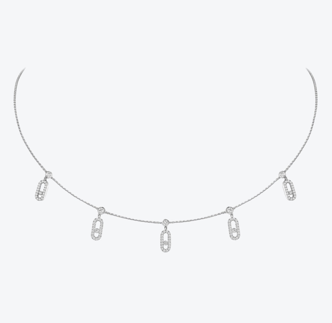 שרשרת אהבה – בגוון כסף עם 5 אבזמים, כל אבזם משובץ זירקון נעים ושיבוץ מסביב