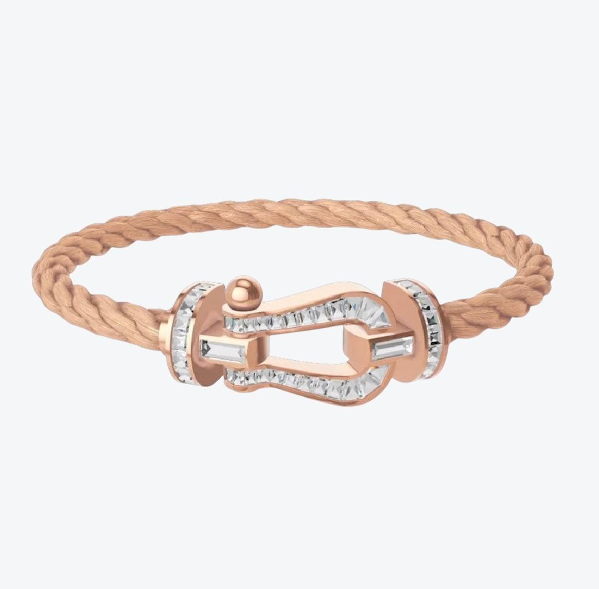 Bracelet de luxe avec un bracelet en métal rose et une boucle couleur or rose sertie de cristaux étincelants — JEWELLUXE™
