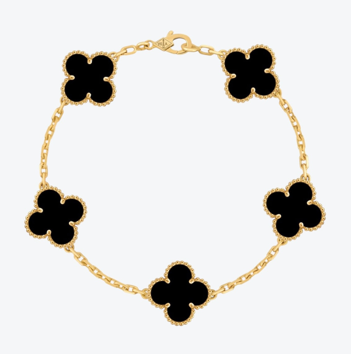 צמיד תלתן בגוון זהב עם 5 תלתנים בגוון שחור