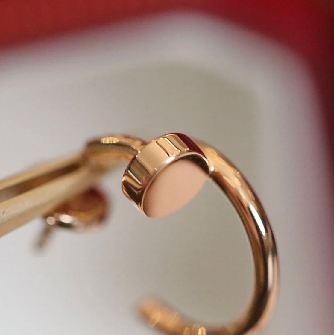 עגילים אלגנטים מסמר בגוון זהב ורוד מבריק