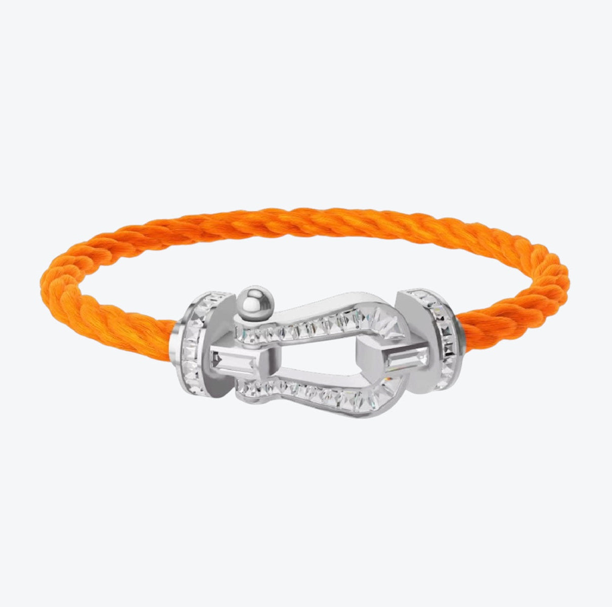Bracelet de luxe avec un cordon orange et un fermoir argenté orné de cristaux scintillants — JEWELLUXE™
