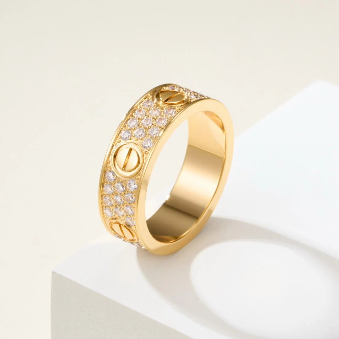 Elegant gold-toned ring adorned with sparkling zircons — JEWELLUXE™