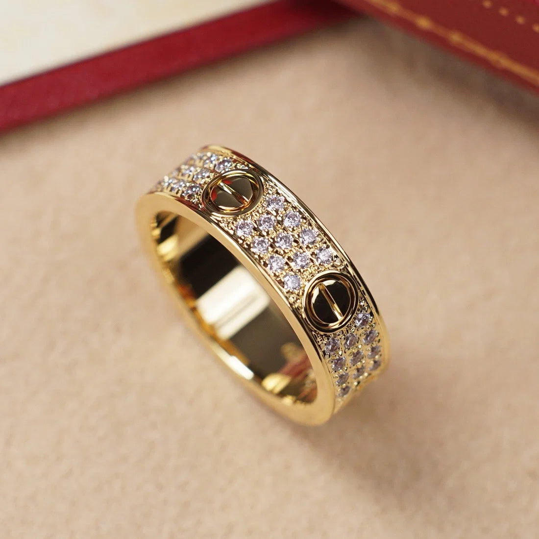 Elegant gold-toned ring adorned with sparkling zircons — JEWELLUXE™