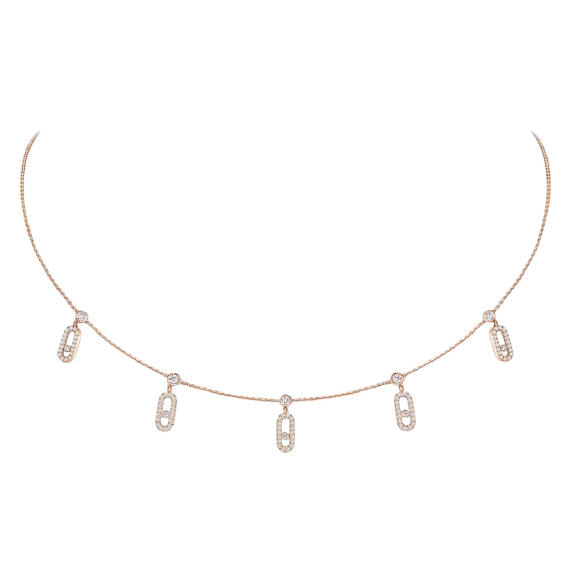Collier Love couleur or rose avec 5 fermoirs sertis de zircons scintillants