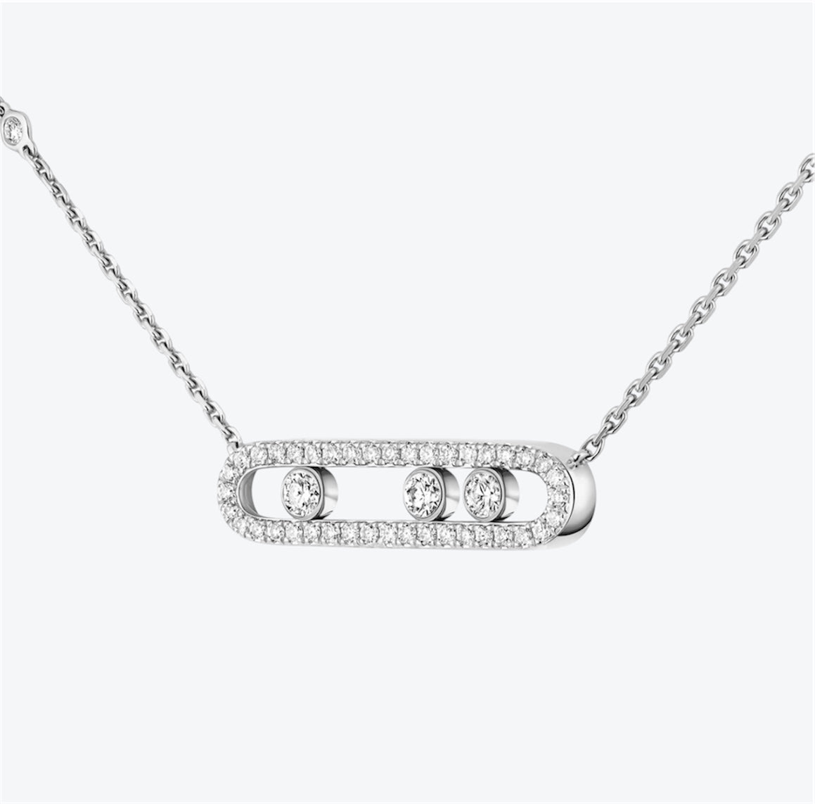 שרשרת אהבה – בגוון כסף עם 3 זירקונים נעים ואבזם משובץ זירקונים נוצצים